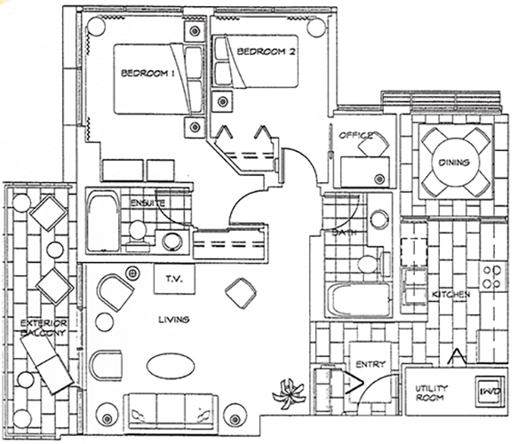 Floor Plan of Two Bedroom Deluxe Apartment