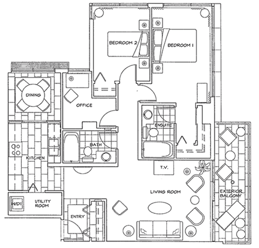 Floor Plan of Two Bedroom Deluxe Apartment at The Residences on Georgia