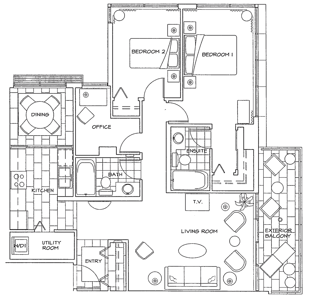Floor Plan of Two Bedroom Deluxe Apartment at The Residences on Georgia